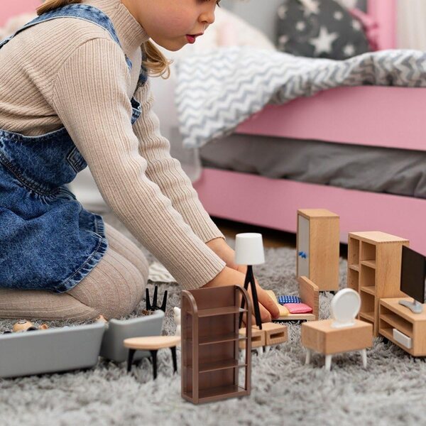 Sanfly Mini Estante 1:12 fir Poppenhaus, 4 Niveauen an ABS, Modern Dekoratioun