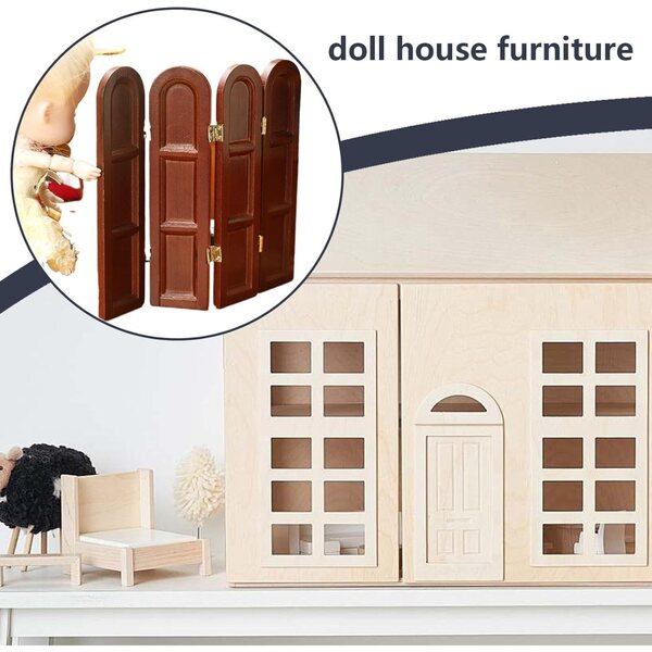Biombo Maison de poupée en bois miniature 1:12 Séparateur de pièce pliable
