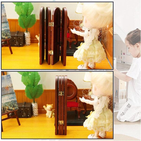 Biombo Maison de poupée en bois miniature 1:12 Séparateur de pièce pliable
