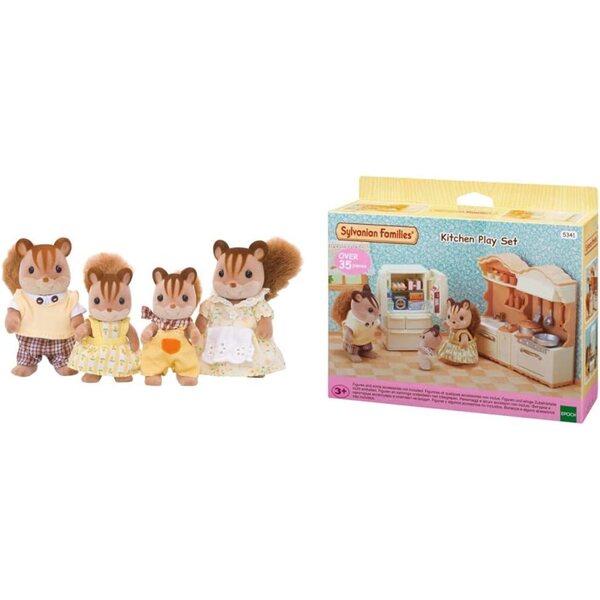 Sylvanian Families Set Familia Ardilla et accessoires de cuisine en plastique multicolore