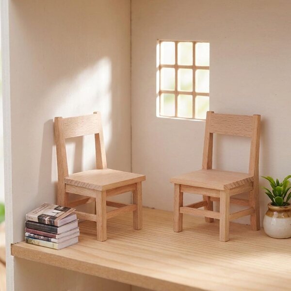 LOGOFUN 2 chaises miniatures en bois pour maison de poupée, accessoires de meubles réalistes