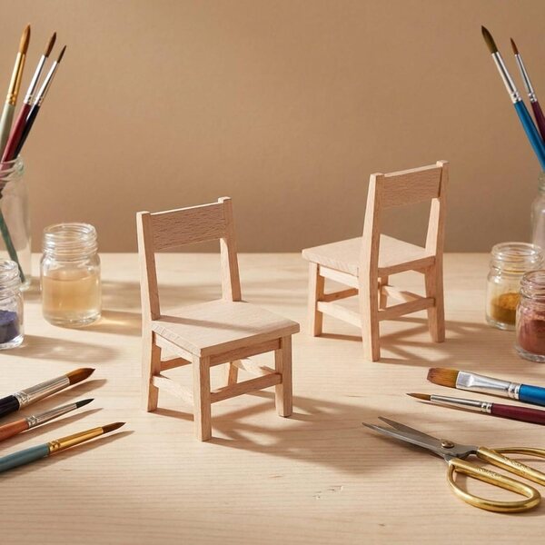 LOGOFUN 2 chaises miniatures en bois pour maison de poupée, accessoires de meubles réalistes