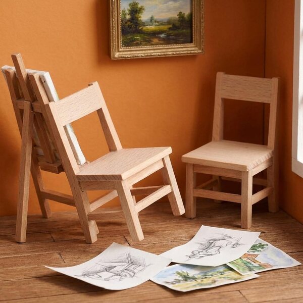 LOGOFUN 2 chaises miniatures en bois pour maison de poupée, accessoires de meubles réalistes
