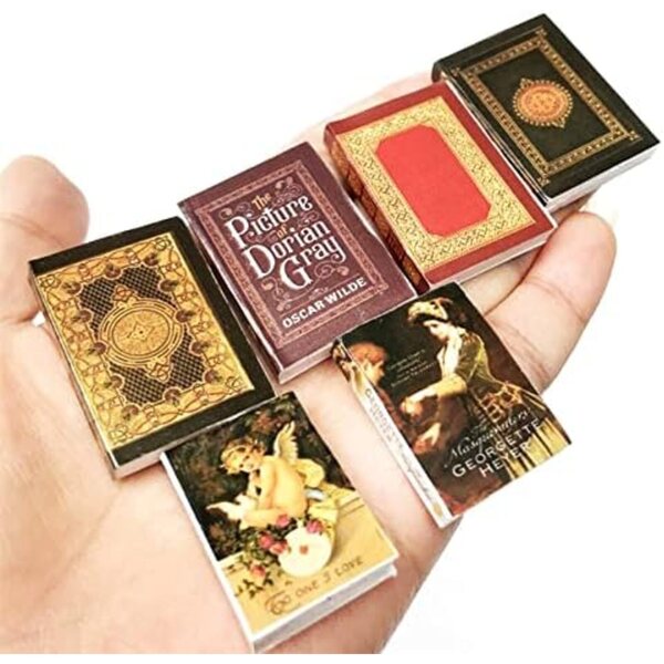 EatingBiting Juego de 6 piezas 1:12 casa de muñecas miniatura muebles estantería libros historia paisaje casa de muñecas, decoración de casa de muñecas, modelo de escena en miniatura libros novela