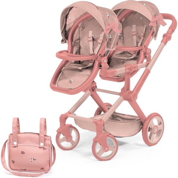 Carrozzina gemellare per bambole Bayer Design Twin XEO con manubrio regolabile e borsa inclusa