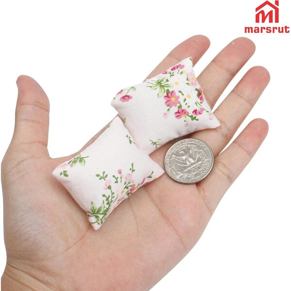 Miniatursofa 1:12 modernes rosa Marsrut mit Kissen, Holz und Blumenstoff