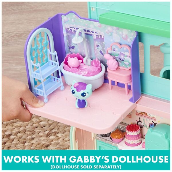 Gabby's poppenhuisbadkamer Verwen en verwen met MerCat en speelaccessoires