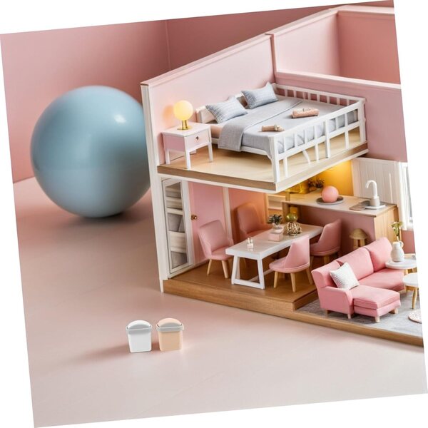 Mini basurero kawaii PLA GARN för dockhus 2 färgade bitar