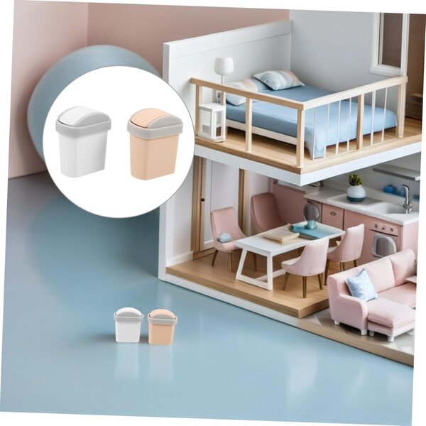 Mini basurero kawaii PLA GARN för dockhus 2 färgade bitar