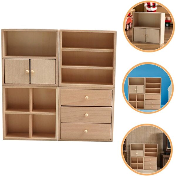 YARNOW Mini-Puppenhausmöbel, 4-teilig, realistisches Holz, DIY, Beige