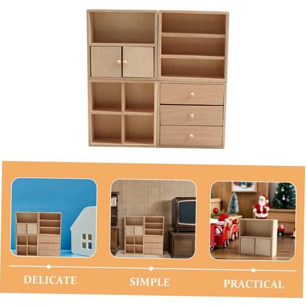 YARNOW Mini-Puppenhausmöbel, 4-teilig, realistisches Holz, DIY, Beige