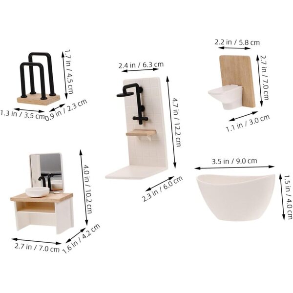 YARNOW 5-teiliges Miniatur-Badezimmermöbel-Set für Puppenhaus, Weiß