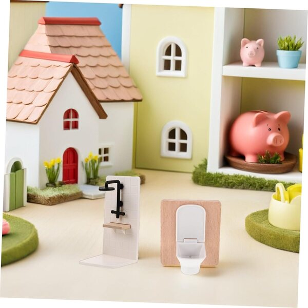 YARNOW 5-teiliges Miniatur-Badezimmermöbel-Set für Puppenhaus, Weiß