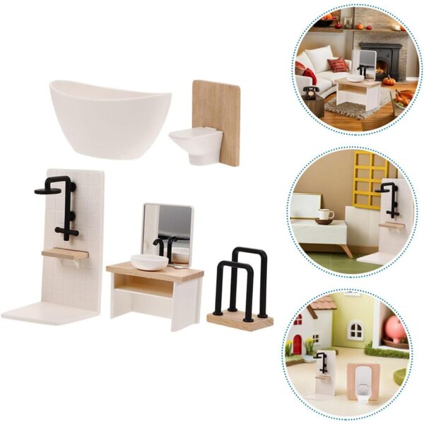 YARNOW 5-teiliges Miniatur-Badezimmermöbel-Set für Puppenhaus, Weiß