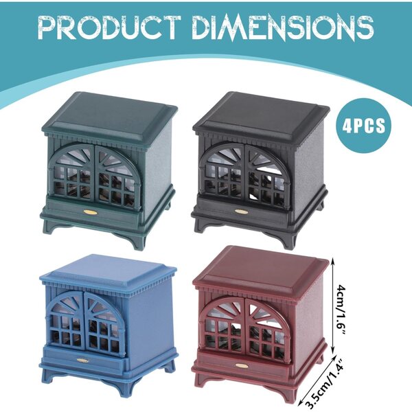 Ensemble de 4 cheminées LED miniatures pour maisons de poupées, décoration de Noël à l'échelle 1:12