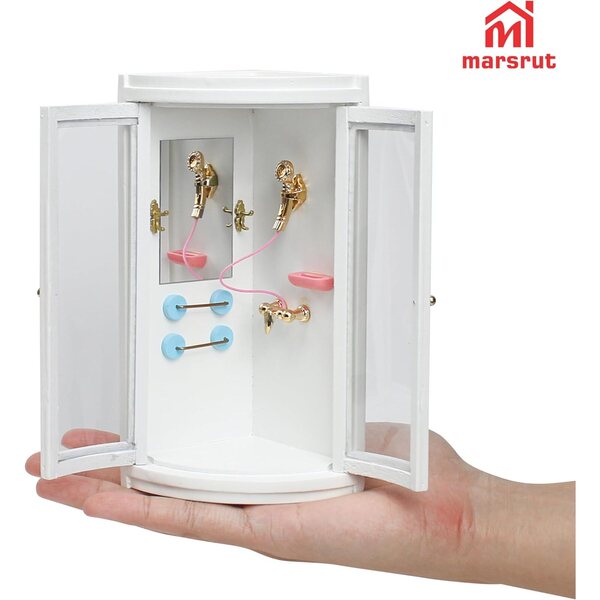 Cabine de douche miniature moderne en bois blanc 1:12 pour maison de poupée