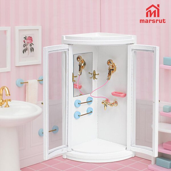 Cabine de douche miniature moderne en bois blanc 1:12 pour maison de poupée