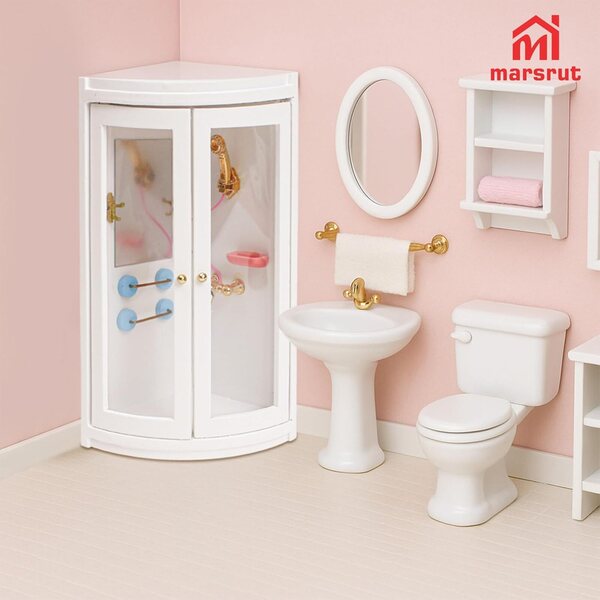 Cabine de douche miniature moderne en bois blanc 1:12 pour maison de poupée