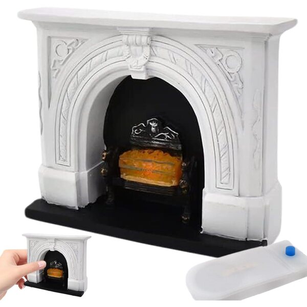 Vintage 1:12 Babaház Chimenea valósághű fehér gyanta LED lámpával