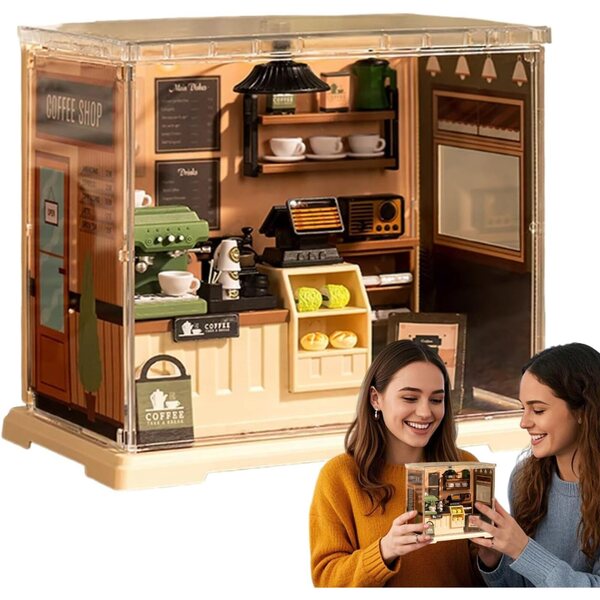 Cafeteria-Haus-Miniaturbausatz 15,3 x 17,6 x 12,3 cm, DIY-Modell für Erwachsene und Kinder