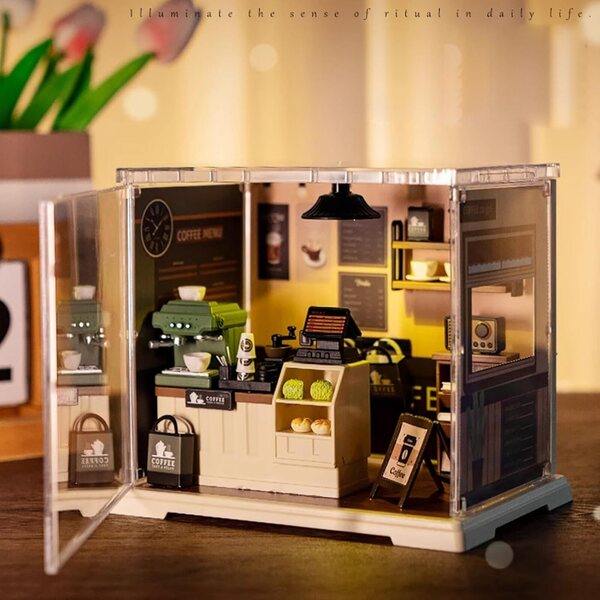 Cafeteria-Haus-Miniaturbausatz 15,3 x 17,6 x 12,3 cm, DIY-Modell für Erwachsene und Kinder