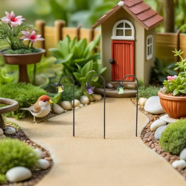 Toyvian Mini-Gartenlaternen 6 Stück mit LED-Licht, farbiges Harz, für Bonsai und Terrarien