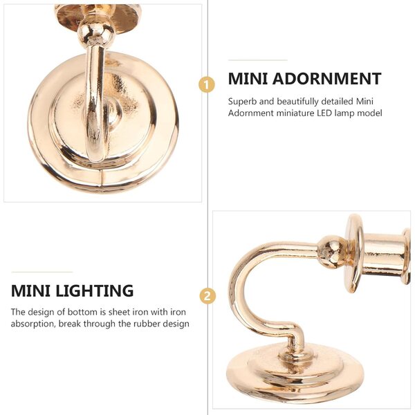 Set mit 2 Miniatur-Wandlampen 1:12 Gold für Toyvian Puppenhaus