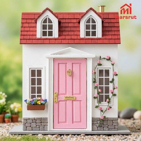 1/12 Feenhaus-Miniaturtür aus Holz mit Zubehör für Weihnachten und Veranstaltungen