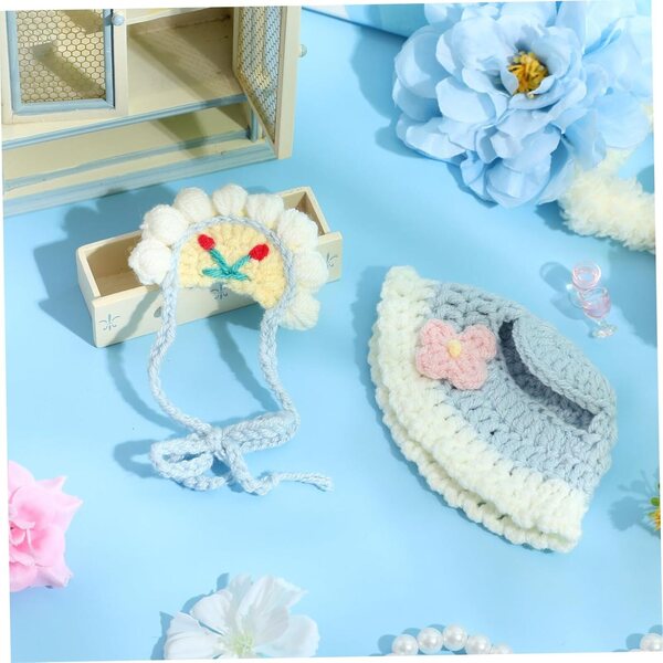 Hemobllo Puppenzubehör-Set: Rosa Baumwolllätzchen + Mütze für 17 cm