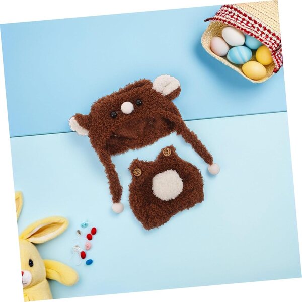 Conjunto de roupas de boneca Hemobllo com chapéu de urso marrom e macacão