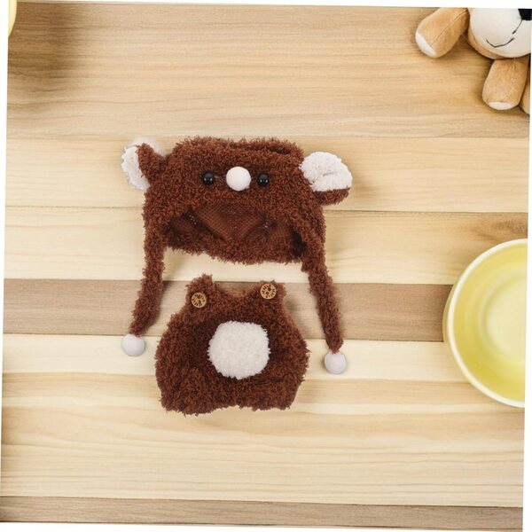 Conjunto de roupas de boneca Hemobllo com chapéu de urso marrom e macacão