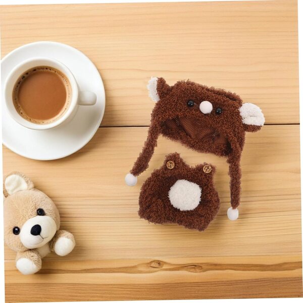 Conjunto de roupas de boneca Hemobllo com chapéu de urso marrom e macacão