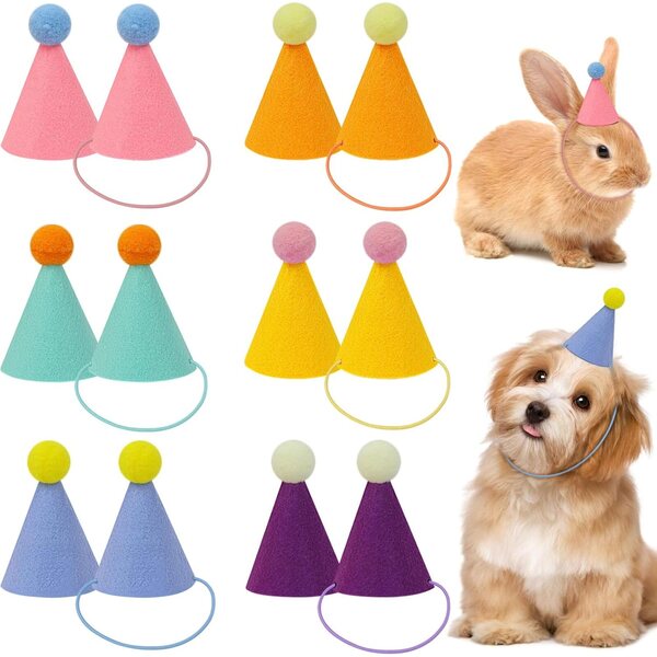 12 mini sombreros de fiesta para animales de peluche, sombreros de feliz cumpleaños, muñecas, perros, gatos, conejos, cachorros, reutilizables, decoraciones de cumpleaños de animales surtidos para