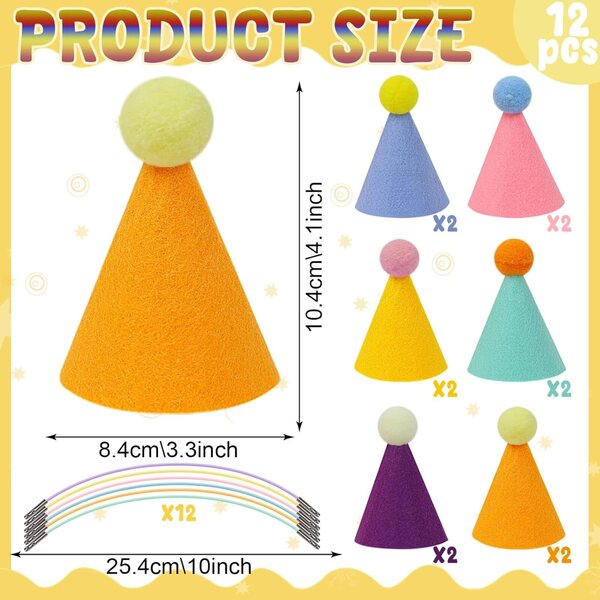 12 mini sombreros de fiesta para animales de peluche, sombreros de feliz cumpleaños, muñecas, perros, gatos, conejos, cachorros, reutilizables, decoraciones de cumpleaños de animales surtidos para