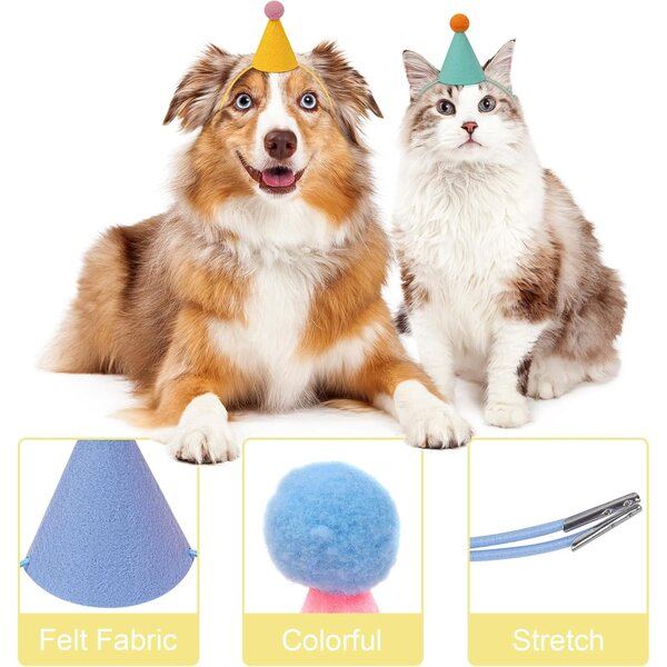 12 mini sombreros de fiesta para animales de peluche, sombreros de feliz cumpleaños, muñecas, perros, gatos, conejos, cachorros, reutilizables, decoraciones de cumpleaños de animales surtidos para