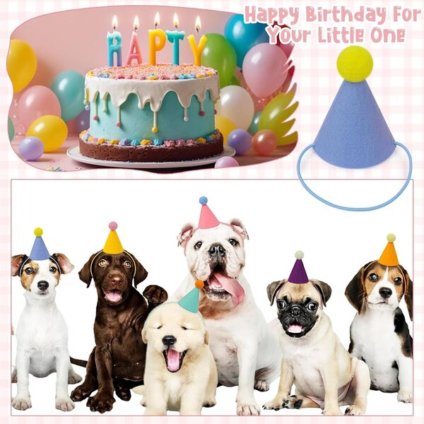 12 mini sombreros de fiesta para animales de peluche, sombreros de feliz cumpleaños, muñecas, perros, gatos, conejos, cachorros, reutilizables, decoraciones de cumpleaños de animales surtidos para