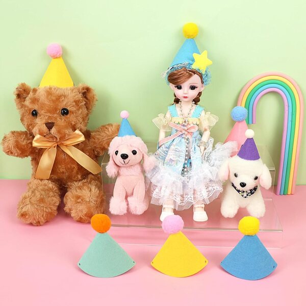 12 mini sombreros de fiesta para animales de peluche, sombreros de feliz cumpleaños, muñecas, perros, gatos, conejos, cachorros, reutilizables, decoraciones de cumpleaños de animales surtidos para