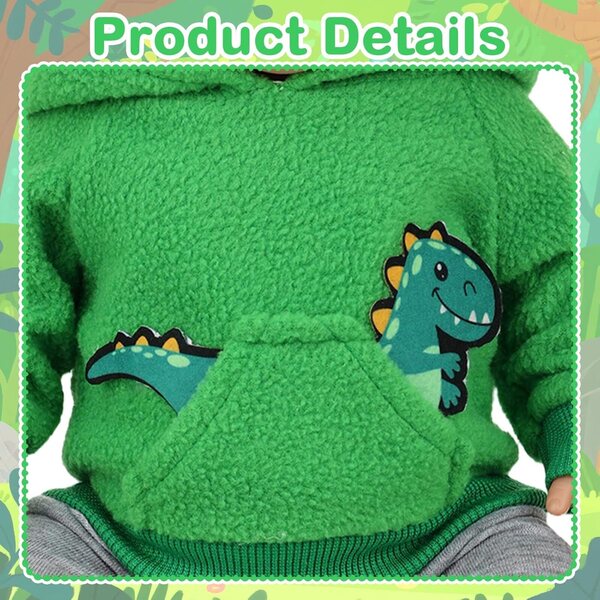 Ropa de muñeca de 43 cm, suéter de dinosaurio verde + pantalones grises + calcetines blancos
