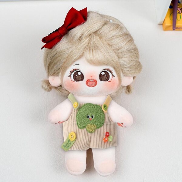 Pluche kleding voor poppen van 15 cm met een broek met plantenthema en afneembaar ontwerp
