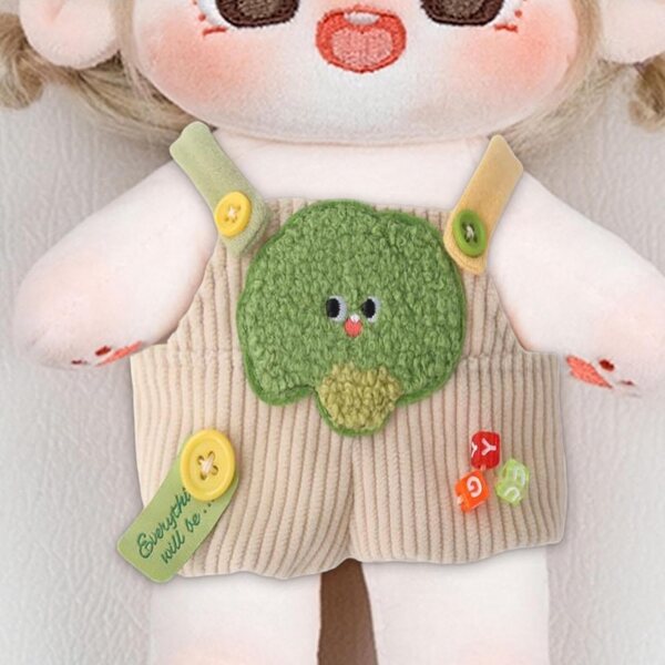 Pluche kleding voor poppen van 15 cm met een broek met plantenthema en afneembaar ontwerp