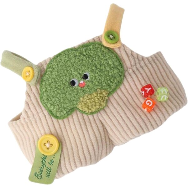 Pluche kleding voor poppen van 15 cm met een broek met plantenthema en afneembaar ontwerp