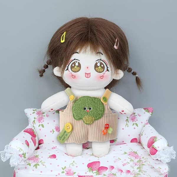 Pluche kleding voor poppen van 15 cm met een broek met plantenthema en afneembaar ontwerp