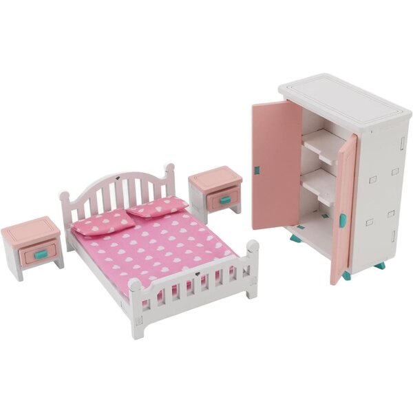 Miniatur-Möbelset aus Buchenholz für das Puppenhaus-Schlafzimmer
