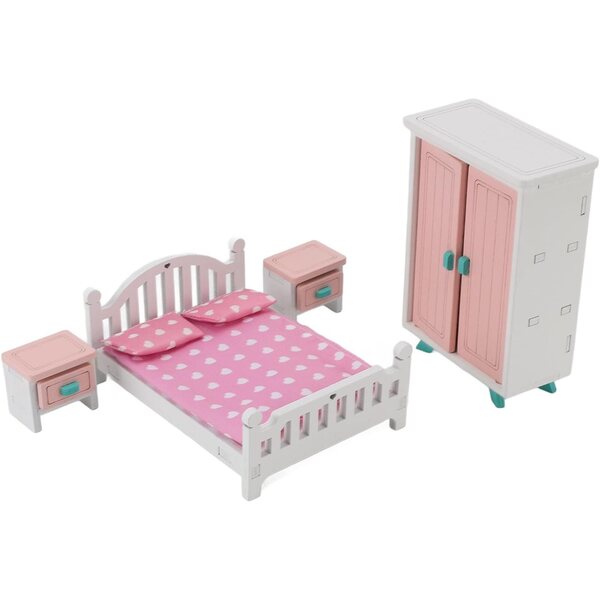 Miniatur-Möbelset aus Buchenholz für das Puppenhaus-Schlafzimmer