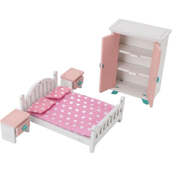 Miniatur-Möbelset aus Buchenholz für das Puppenhaus-Schlafzimmer