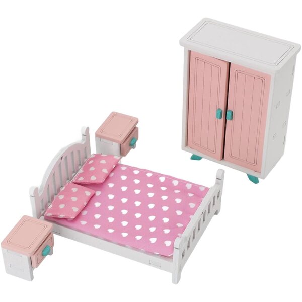 Miniatur-Möbelset aus Buchenholz für das Puppenhaus-Schlafzimmer