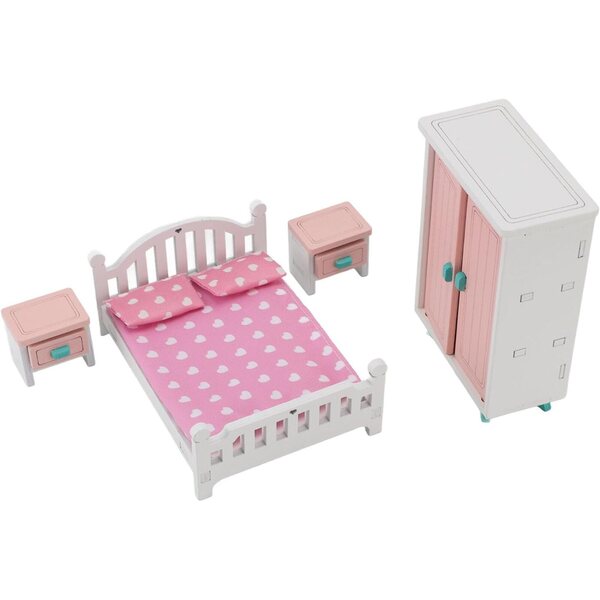 Miniatur-Möbelset aus Buchenholz für das Puppenhaus-Schlafzimmer