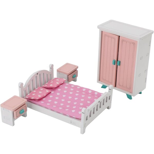 Miniatur-Möbelset aus Buchenholz für das Puppenhaus-Schlafzimmer