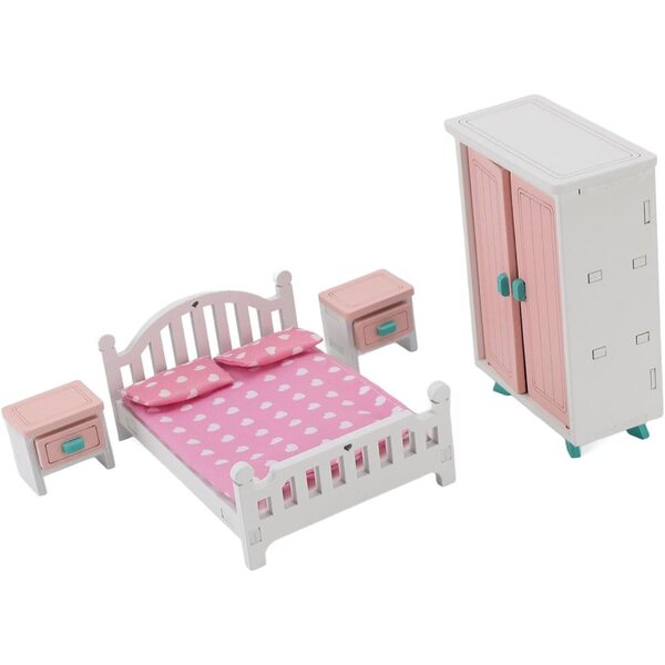 Miniatur-Möbelset aus Buchenholz für das Puppenhaus-Schlafzimmer