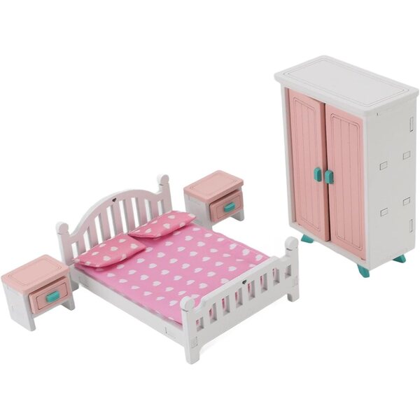 Miniatur-Möbelset aus Buchenholz für das Puppenhaus-Schlafzimmer